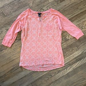 Rue 21 3/4 sleeve coral sheer blouse